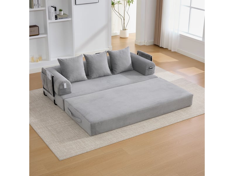  Canapé convertible canapé au sol canapé modulable 3 places canapé compressé en velours côtelé avec structure en métal, gris clair  - Conforama D