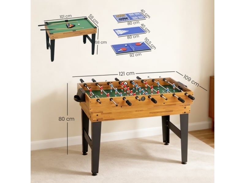 Table de jeu 13 en 1, baby-foot, échecs, billard, ping-pong, mdf et plastique, noyer - Conforama C