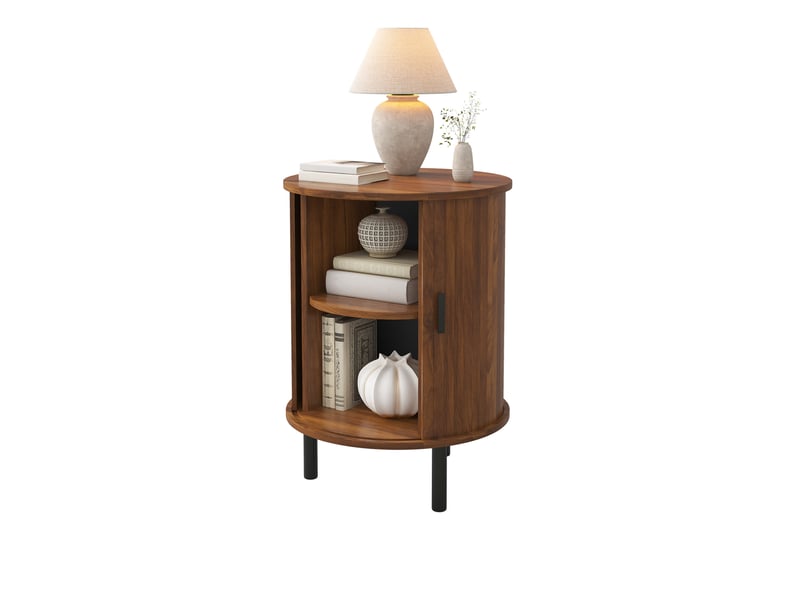  Table d'appoint tcqpz ronde 48 x 48 x 65 cm avec porte coulissante rangement noyer  - Conforama A