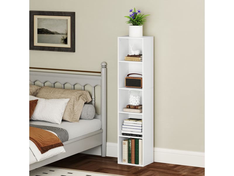  Bibliothèque étagère de rangement 5 niveaux avec étagères réglables pour salon, chambre, bureau, 30x24x133,5cm, blanc  - Conforama D