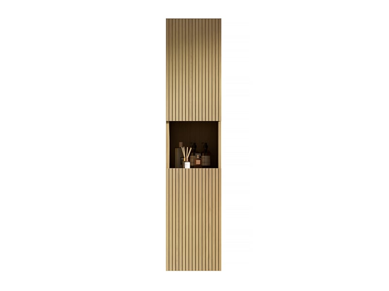 Armoire murale de salle de bain avec 2 portes, niche ouverte et étagères réglables, en contreplaqué chêne doré - Conforama A