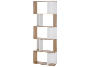 Bibliothèque haute en forme de s à 5 étagères, design moderne pour salon ou bureau, 60 x 24 x 184,5 cm, blanc et bois