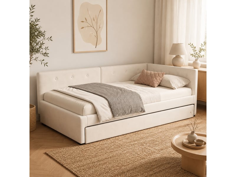  Lit gigogne 90x200 cm avec couchage coulissant en velours beige  - Conforama B