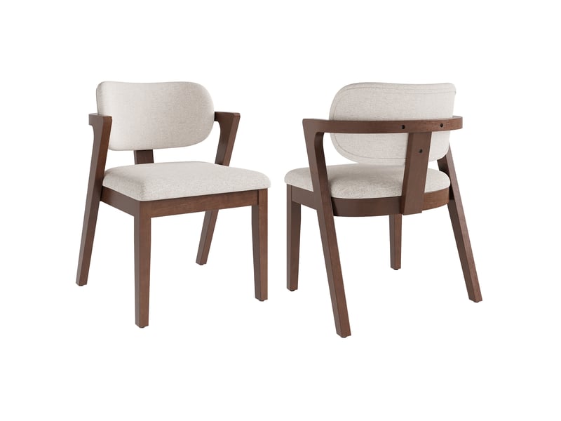 Lot de 2 chaises de salle à manger - 56x57.5x79 cm - structure en hévéa massif - revêtement effet lin - décor noyer et beige avoine CozyNest - Conforama A