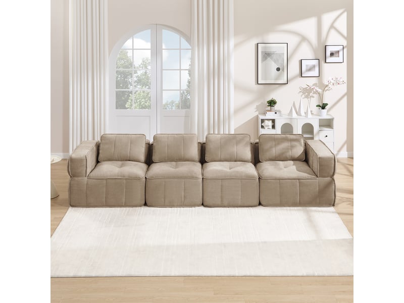 Canapé modulaire 4 places sans structure à assise profonde - lpospi - mousse 32d, base antidérapante, polyester sable 344 × 93 × 67 cm - Conforama B