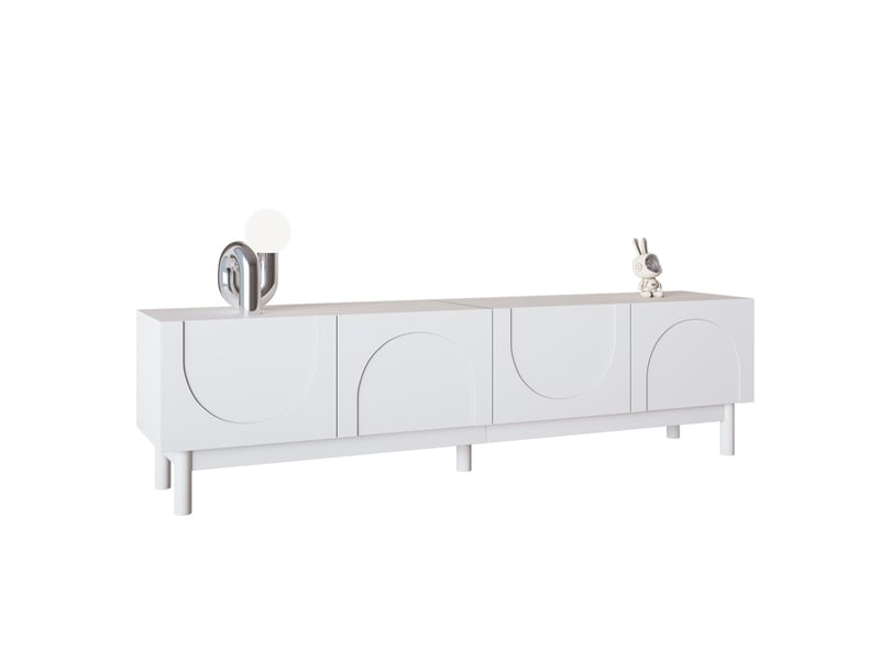  Meuble tv modenvie 169 x 34 x 45,5 cm à 4 portes ondulées avec rangement blanc  - Conforama A