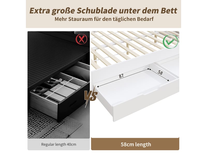 Lit enfant 90x200 lit banquette avec rangement tiroirs et table de chevet mdf blanc  - Conforama W