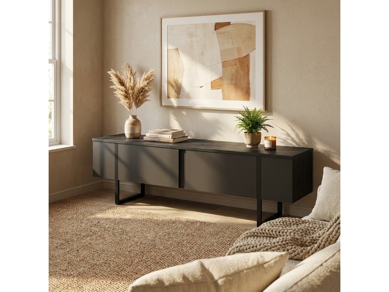  Support tv mobile moderne avec portes onera et pieds noirs - anthracite  - Conforama B