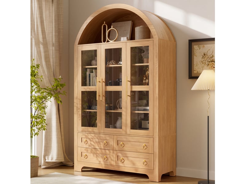 Buffet haut 110x40x185 cm 3 portes vitrées et 4 tiroirs coloris naturel - Conforama E