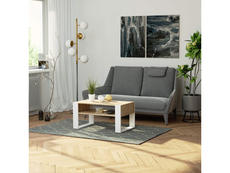  Table basse akord domi chêne sonoma 92 cm pieds blanc 92x50x45 cm DOMI - Conforama D