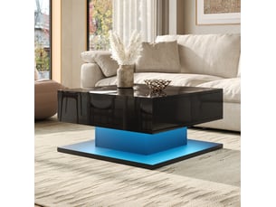 Table basse relevable 72x72x35 cm avec rangement et led, couleur noir, design moderne