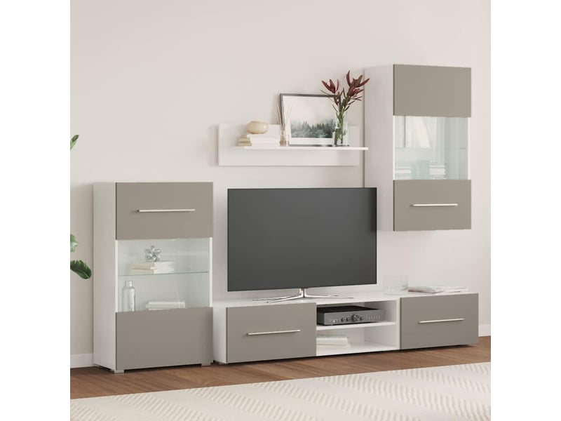  Meubles tv avec lumière led 5 pcs gris pierre bois d'ingénierie  - Conforama C