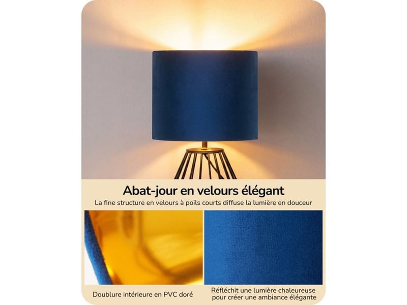  Lampe a poser saphir bleue velours e14 4w 2700k base metal noir goutte 370618_AADHT72579_6_DROPFR - Conforama B