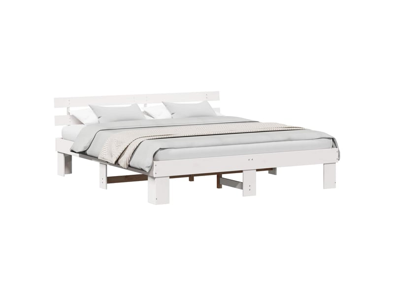 Lit double- lit adulte - cadre de lit avec tête de lit blanc 200 x 200 cm pin massif - Conforama A