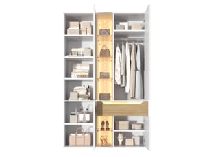 Armoire,122x50x200 cm,avec vitrine en verre, éclairage led et rangement,mdf,blanche