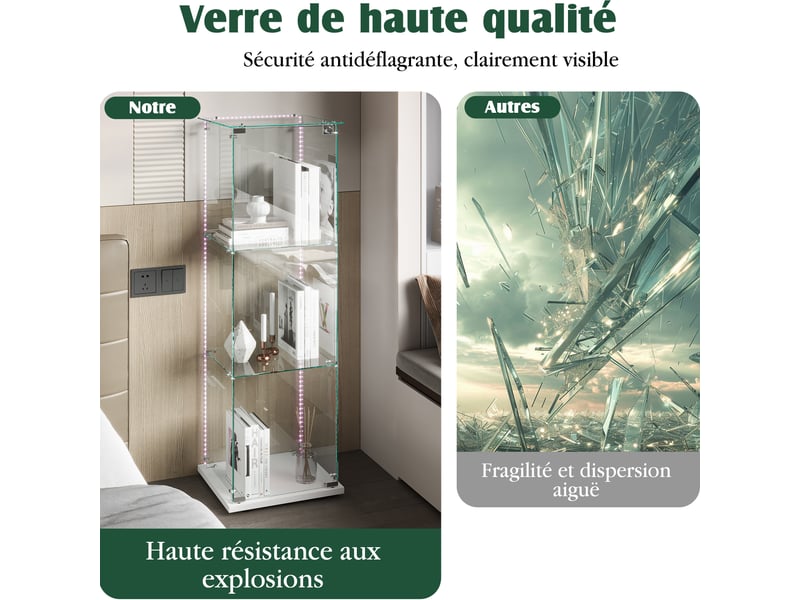  Vitrine en Verre,Vitrine à vin,Vitrine en Verre avec Bande LED,avec 1 Portes à Serrure et 3 Étagères,blanc  - Conforama R