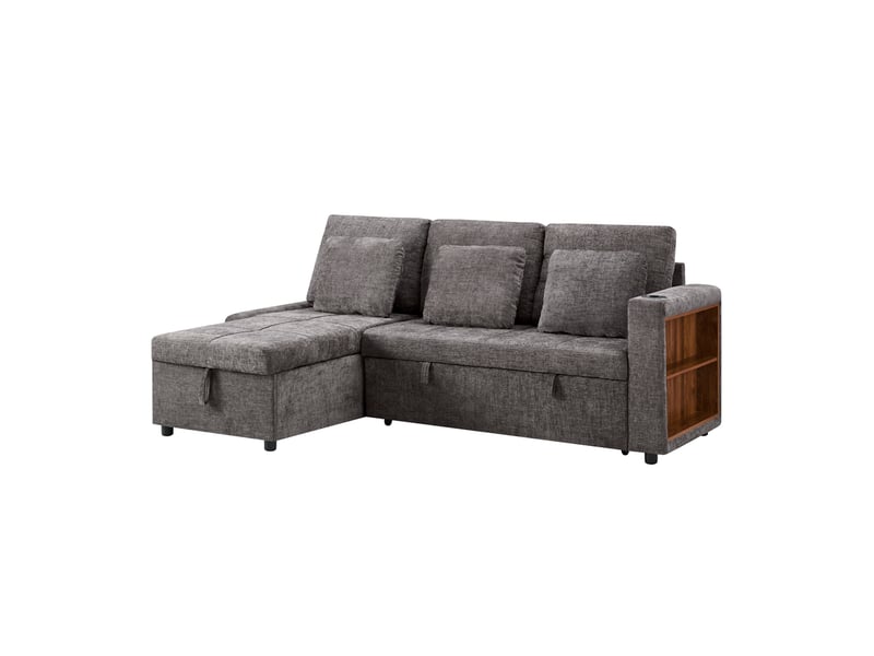  Canapé convertible 3 places rangement  - lit, porte-gobelet, chenille gris - 201,3 × 126,1 × 86,1 cm  - Conforama A