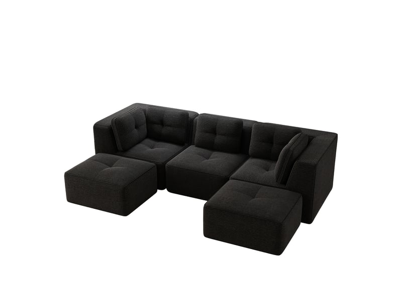  Tcqpz canapé d'angle modulable en velours côtelé noir, assise profonde, sans montage  - Conforama A
