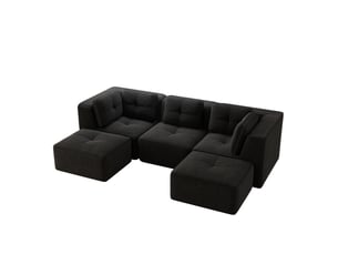 Tcqpz canapé d'angle modulable en velours côtelé noir, assise profonde, sans montage