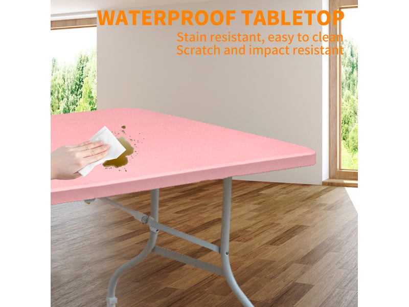 Table à manger extérieure pliante avec poignée, pour 6 à 8 personnes, en plastique et acier, rose, 180 × 73,6 × 73,6 cm - Conforama D