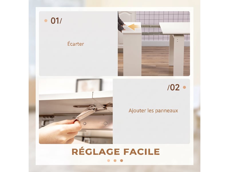  Table à manger pliante, table pliante cuisine extensible jusqu'à 6 personnes, pour petits espaces, salle à manger, blanc  - Conforama E