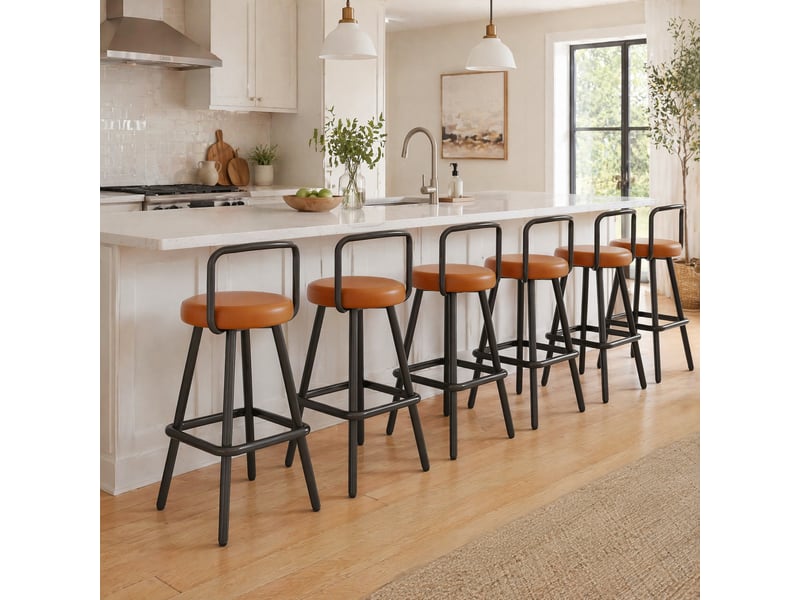 Lot de 6 tabourets de bar,37x37x90,5 cm,avec dossier,similicuir pu,marron - Conforama B