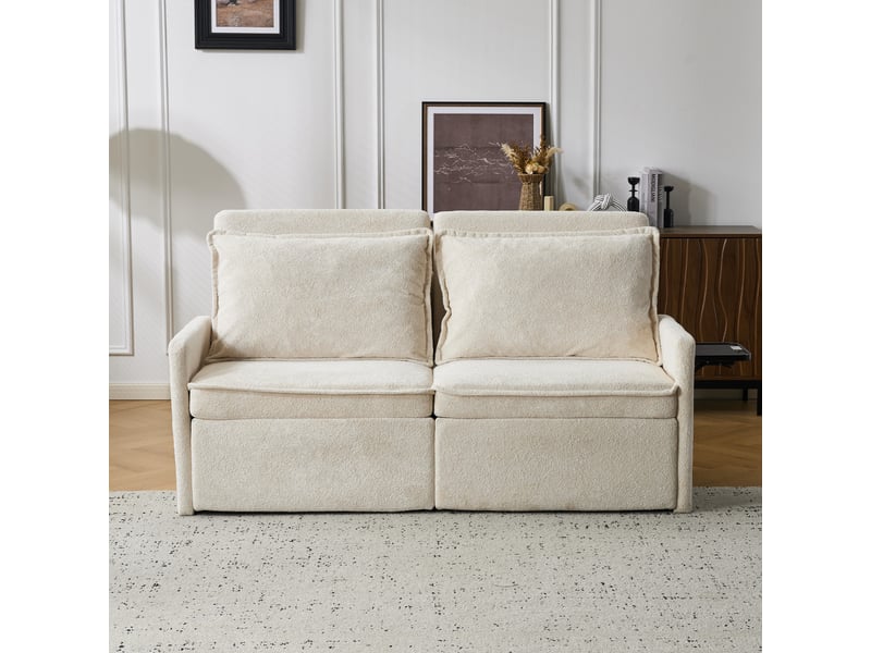 Canapé convertible 3-en-1 à dossier réglable avec rangements - ports usb-c, chenille - beige - Conforama C