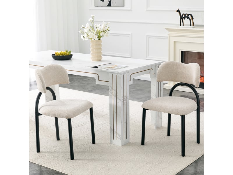  Lot de 2 chaises de salle à manger,avec piètement métal noir,tissu,beige  - Conforama B