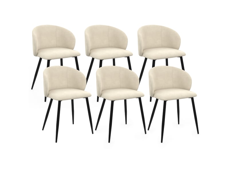  Lot de 6 chaises kira en velours crème pour salle à manger  - Conforama A