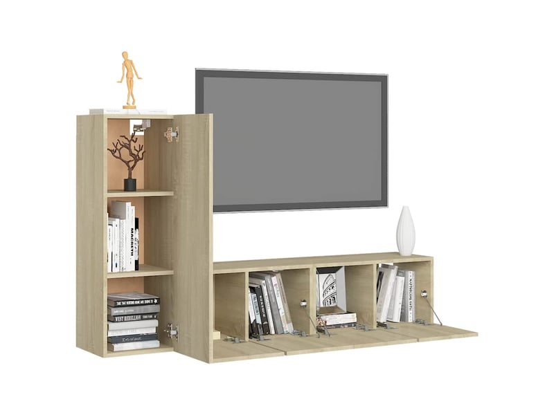  Ensemble de meubles tv 3 pcs chêne sonoma bois d'ingénierie shl5519  - Conforama C