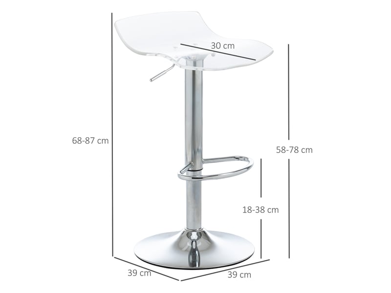  Lot de 2 tabourets de bar design contemporain assise acrylique et piètement métal - pivotant 360° - hauteur réglable avec repose-pieds - transparent  - Conforama E