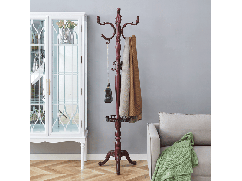  Porte-manteau sur pied européen 50x48x195 cm, meuble de chambre, multi-crochets, meuble salon, bois et métal, noyer  - Conforama D