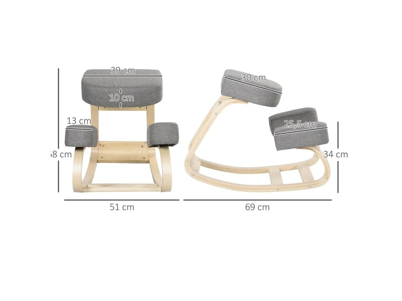  Chaise à genoux ergonomique gris en bois de bouleau, hauteur 51-58 cm  - Conforama C