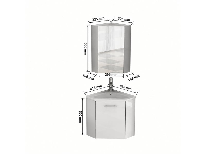  Ensemble meuble vasque d'angle blanc avec miroir, meuble compact de salle de bains  - Conforama C