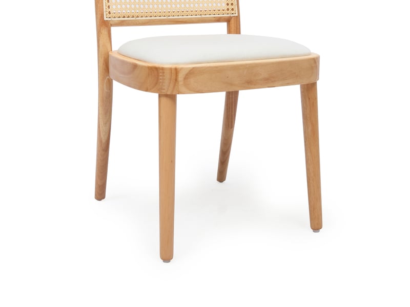  Lot de 4 chaises de salle à manger en tissu beige et bois clair, dossier en paille, style design moderne  - Conforama E