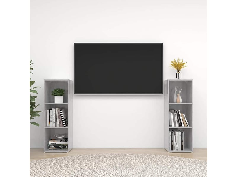  Lot de 2 meuble tv bas salon gris béton 107x35x37 cm bois d'ingénierie shl83473  - Conforama B