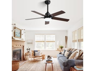 Ventilateur de plafond led 106 cm avec télécommande, moteur dc silencieux réversible, éclairage led dimmable 18w, finition noyer foncé