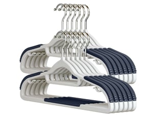 Cintres antidérapants en plastique - lot de 10 cintres fins pour manteaux et chemises, avec crochet pivotant et poignée en caoutchouc. Très résistants et extra larges, ils permettent un gain de place