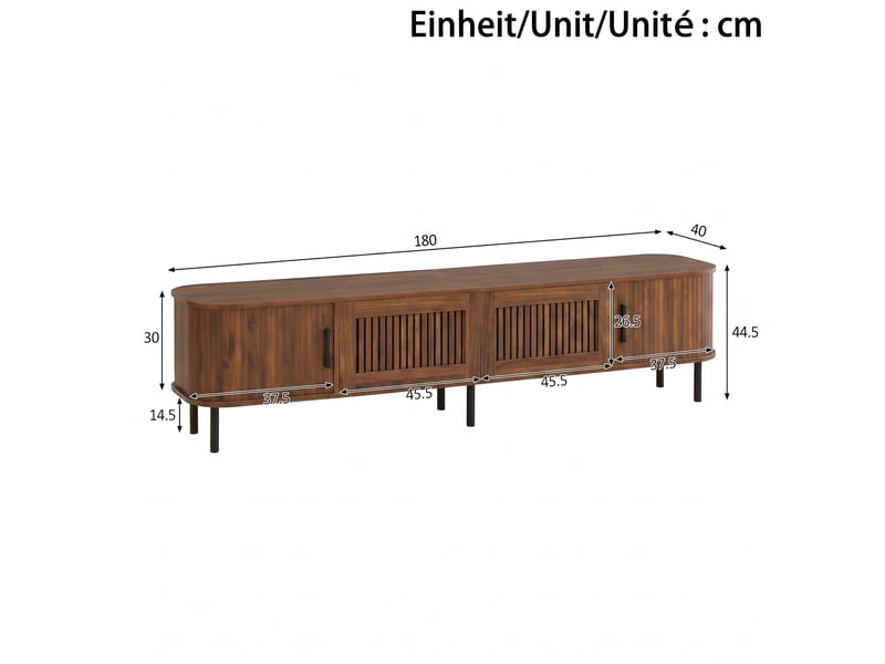  Meuble tv 180x40x44,5 cm – noyer – 2 tiroirs, portes coulissantes et éclairage led app intégré  - Conforama C