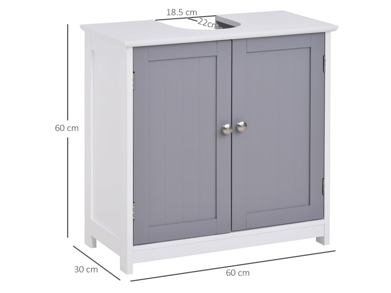  Meuble sous lavabo 60 x 30 x 60 cm avec découpe en u, blanc et gris  - Conforama E