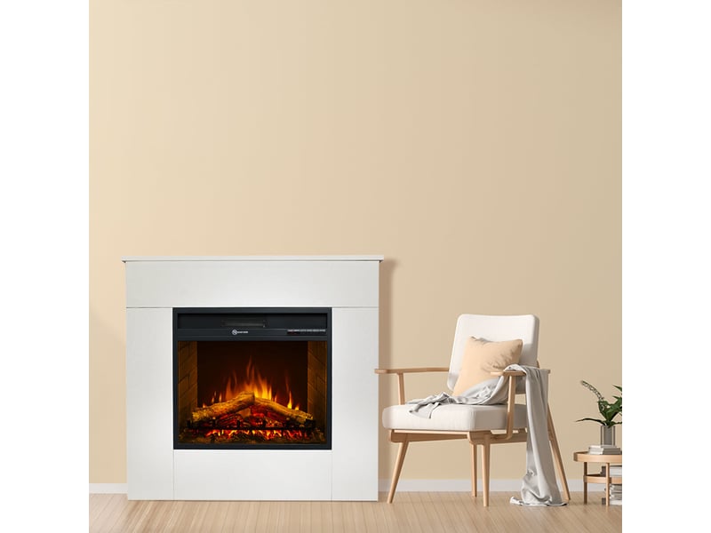  Cheminée électrique sur pied michelangelo avec effet flamme 96 x 90 x 35 cm en bois blanc  - Conforama C