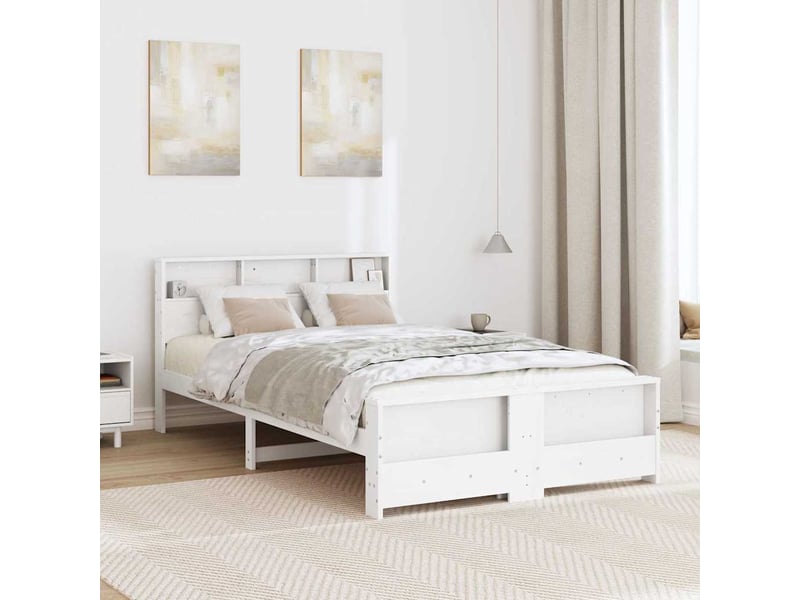 Lit double- lit adulte - cadre de lit avec étagère blanc 120 x 190 cm pin massif - Conforama B