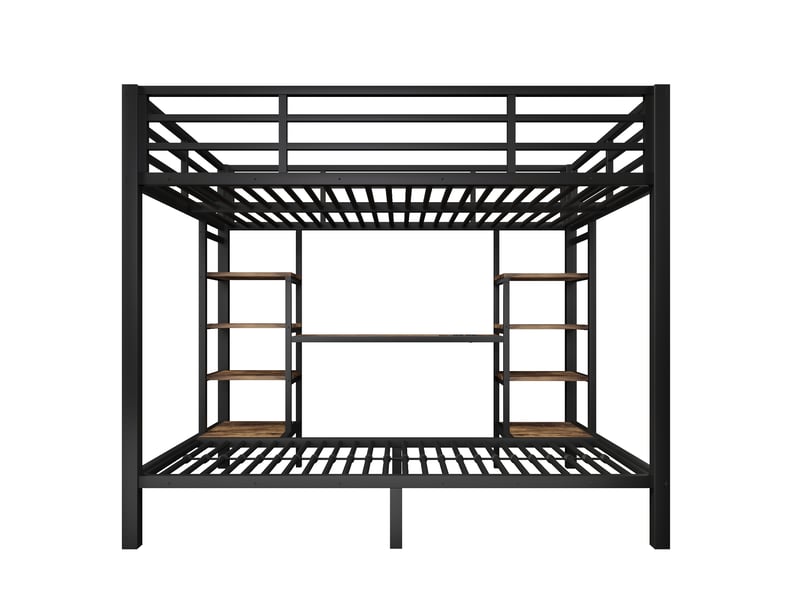  Lit superposé 90x200 cm + 140x200 cm noir, cadre en métal, rangements, usb, type-c, led, sans matelas  - Conforama A