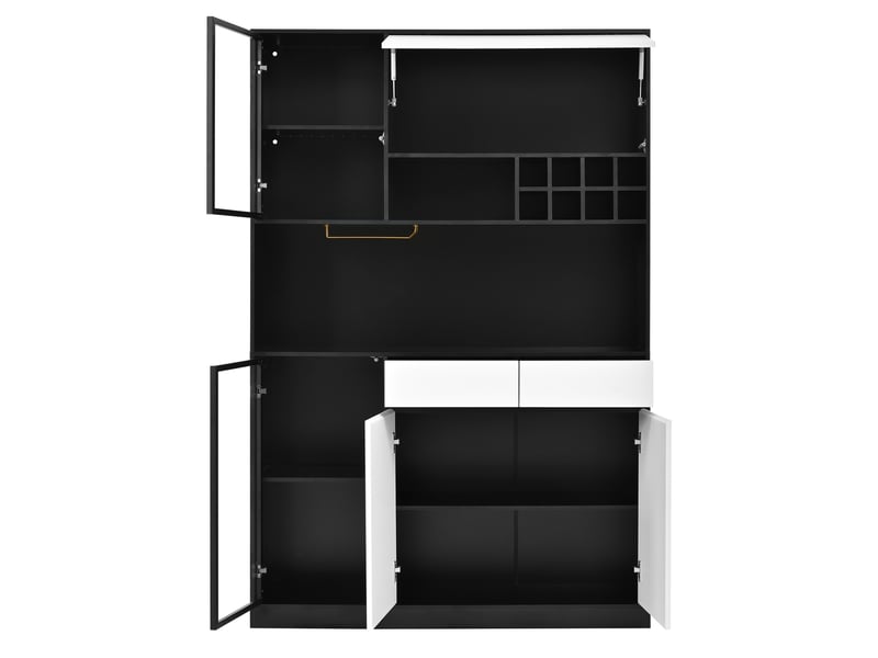  Buffet haut vitrine en mdf noir et blanc 120 x 35 x 180 cm avec led, 5 portes, 2 tiroirs et range-bouteilles pour salon  - Conforama D