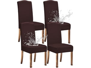 Housse de chaise - polyester - 4 pièces - marron - extensible et imperméable - décoration d'intérieur