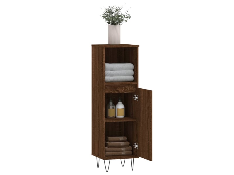  Amoire de salle de bain, meuble de rangement chêne marron 30x30x100 cm bois d'ingénierie  - Conforama D