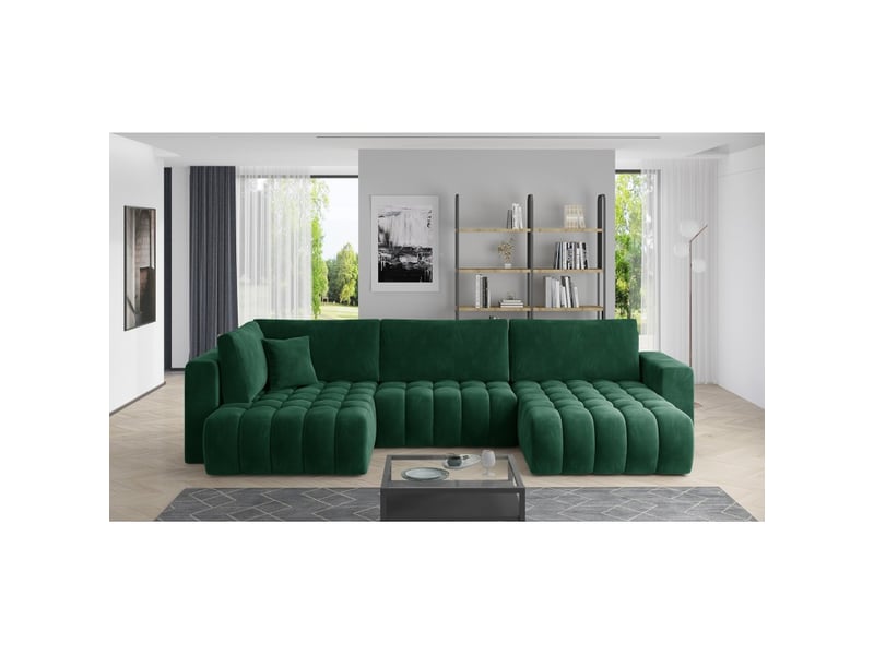  Canapé d'angle bonita convertible 6 places vert foncé effet velours – droit – 350x175cm  - Conforama B