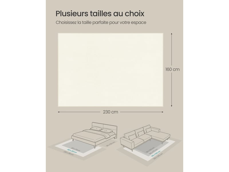  Tapis décoratif moderne antidérapant 230 x 160 cm pour salon chambre ambiance cosy en polyester blanc crème 12_0011078  - Conforama B