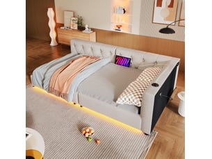 Lit banquette 90x200 cm avec led, usb et usb-c coloris beige