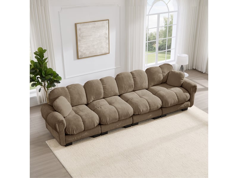  Canapé modulaire avec coussins épais et dossier ergonomique - lpospi - chenille marron 330 × 86 × 90 cm  - Conforama B
